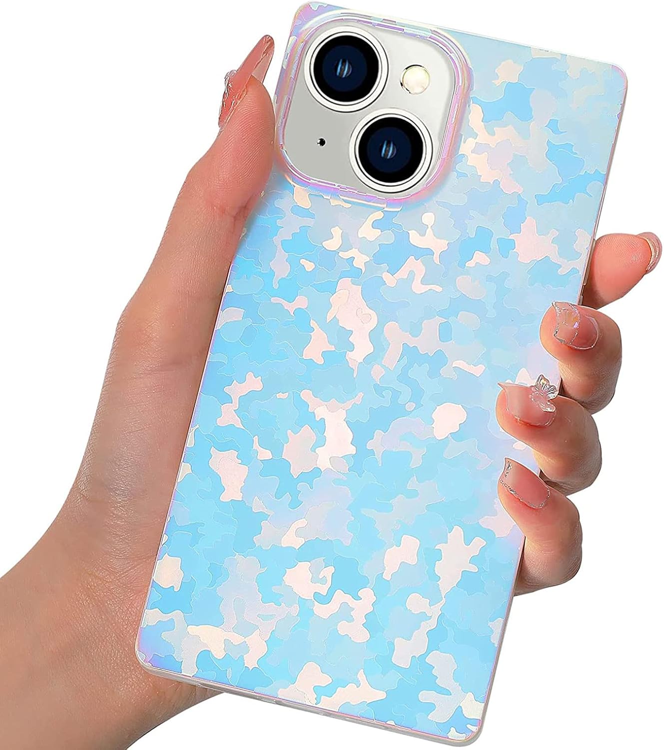 Square Phone Case for iPhone 13 Pro Max,Bling Glitter Colorful Slim Soft TPU Silicone Mobile Case for Women Girls Men Boys Cute Shockproof iPhone Protective Case 6.7 inch (Shell)