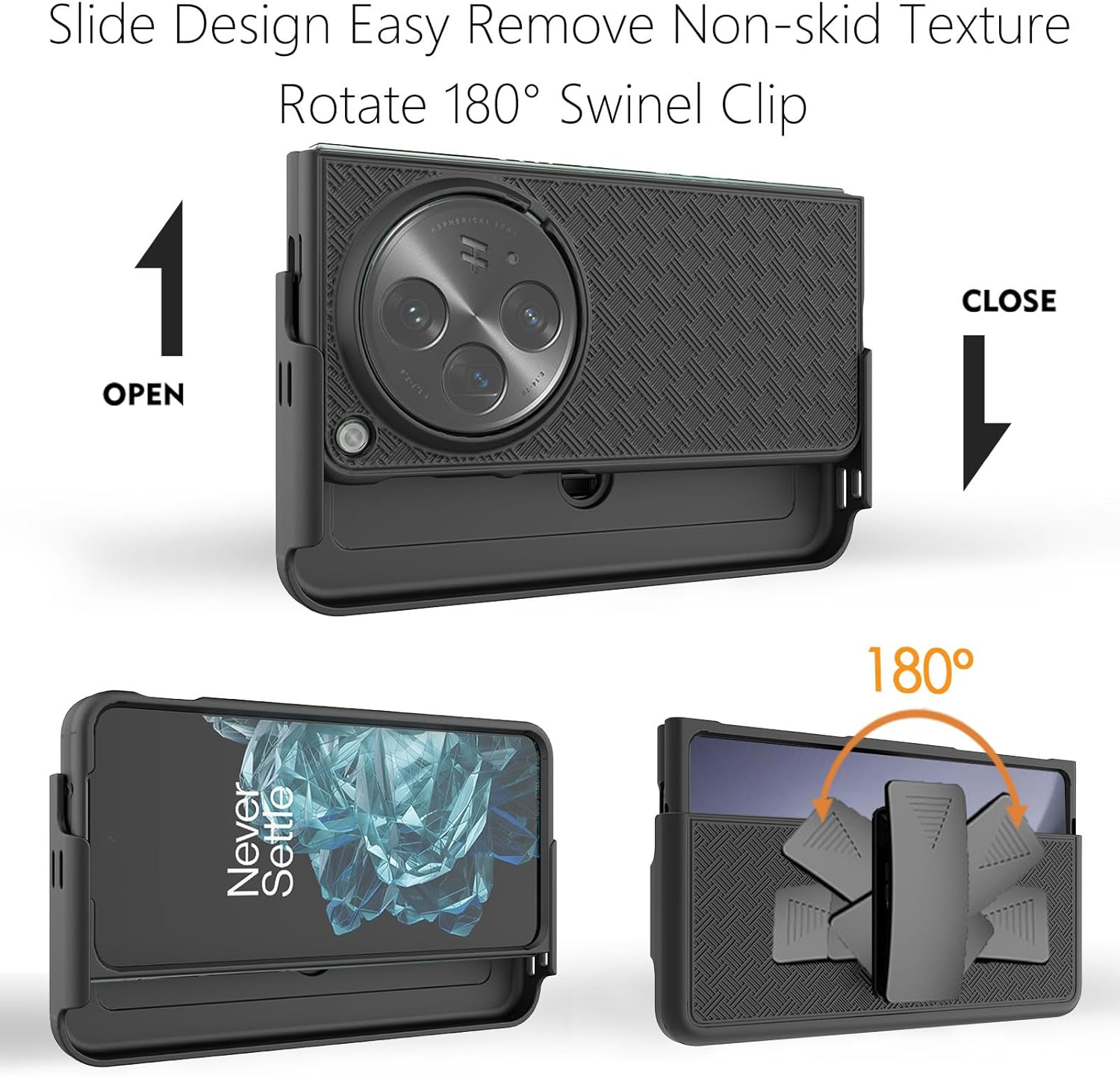 Open Case with Belt Clip, Open Holster Case with Screen Protector, Kickstand Holder, Slim Shell Full Body Shockproof Cell Phone Cover for One Plus 1+ Open-Black