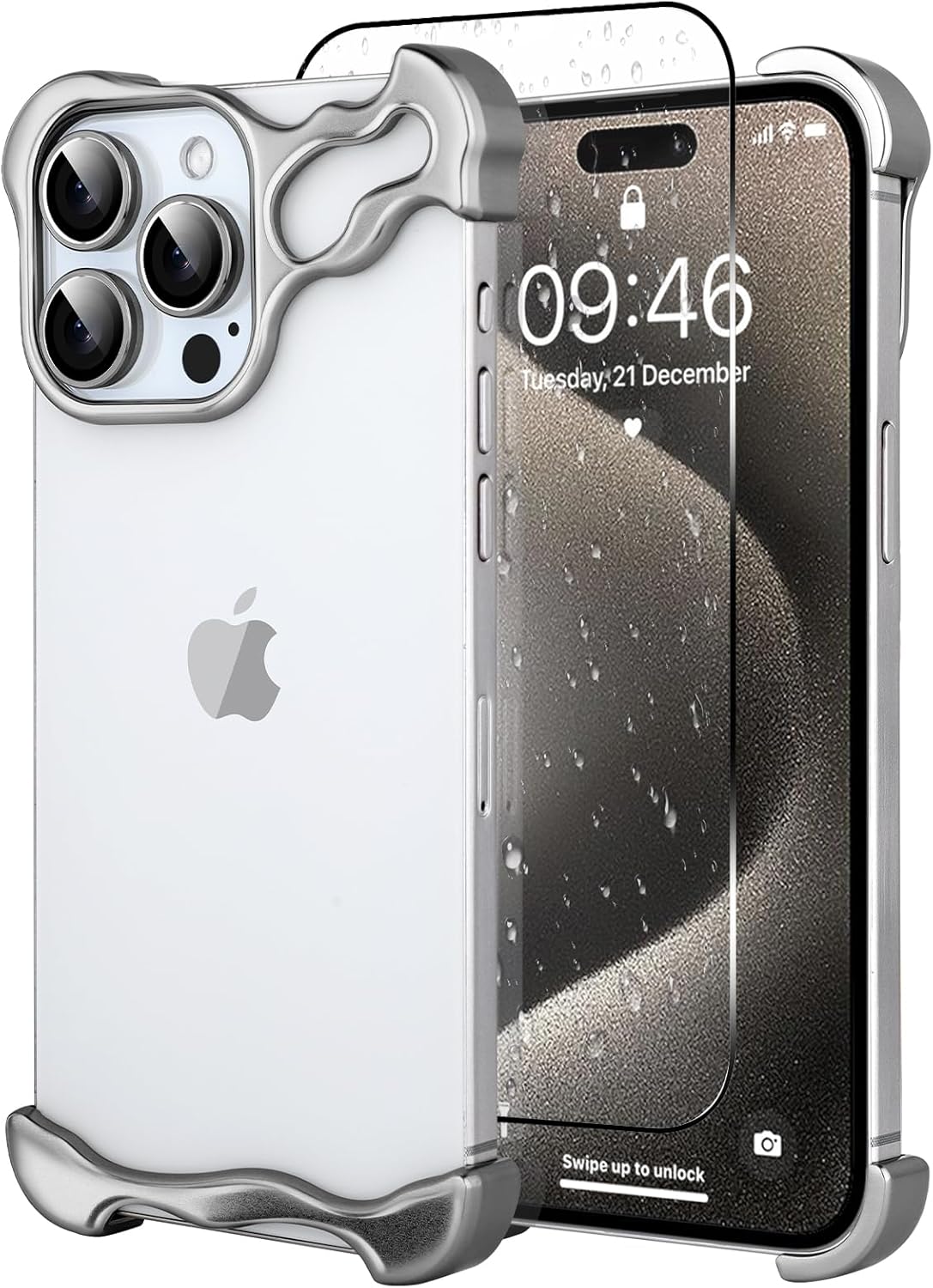 Metal Frameles Phone Case Compatible with iPhone 13 Pro Phone Case, Minimalist Protective, Shock Absorption, Aerospace Grade Aluminum Frameles Shells Screen Protective (Metal Gold)
