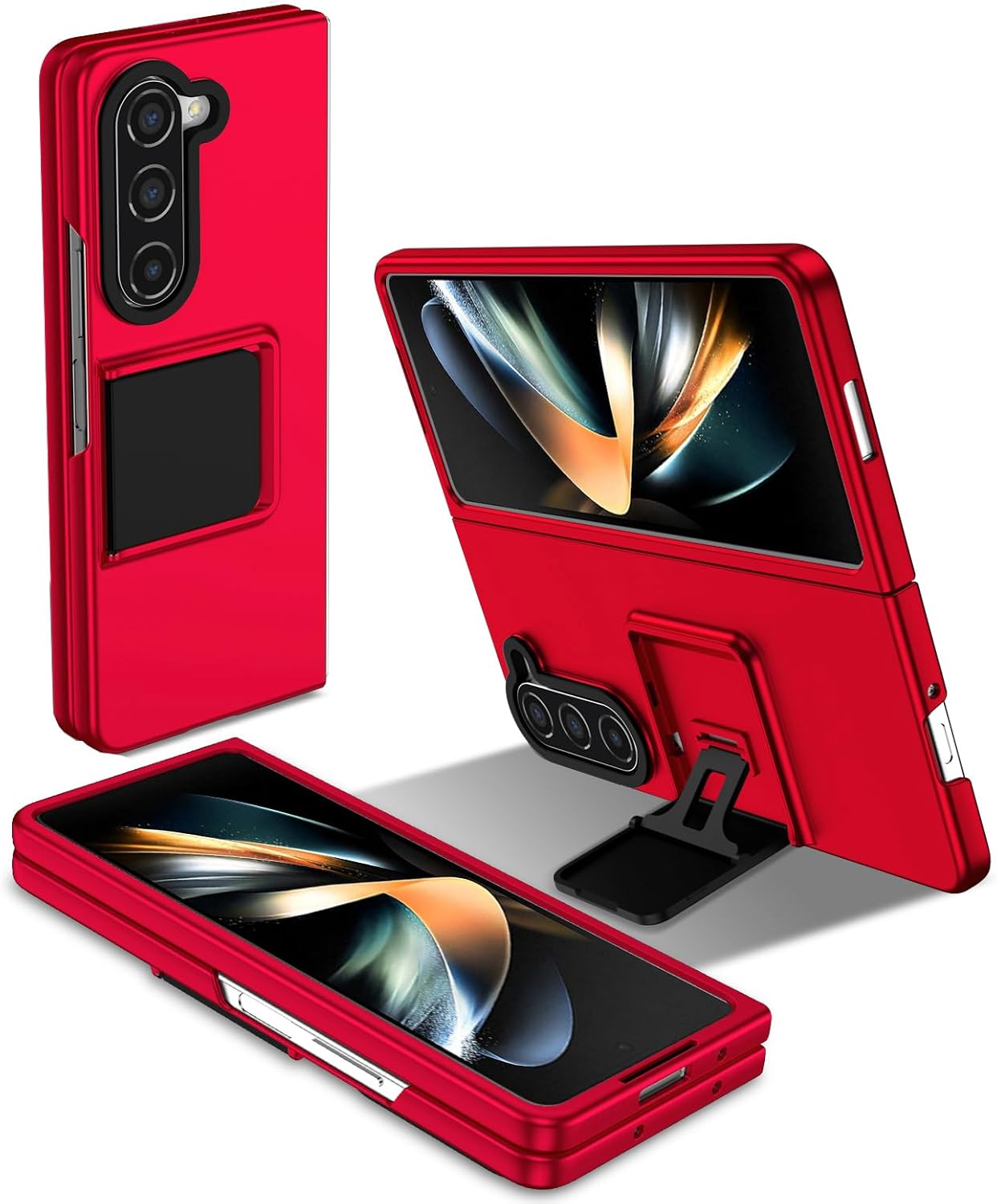Case for Samsung Galaxy Z Fold 4, [Adjustable Bracket] Shockproof PC Shell with Lens Protection Cell Phone Cover, Black