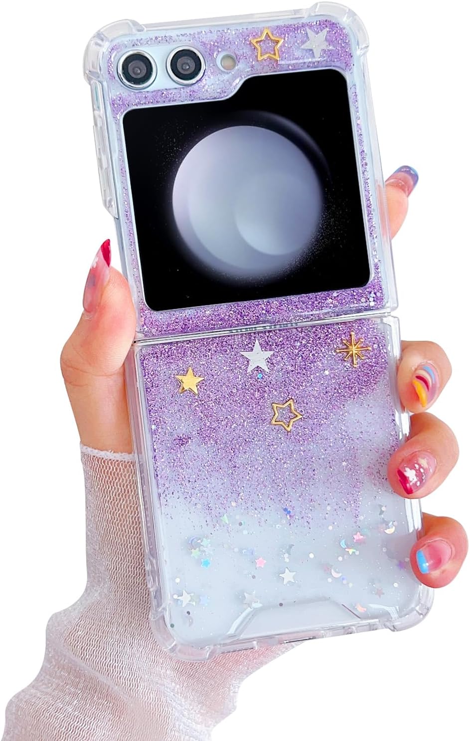 71tMDsgdr4L._AC_SL1500 Compatible with Galaxy Flip 6 Case Women Girls Flexible TPU Sequin Sparkle Glitter Shockproof Protective Phone Cover for Galaxy Z Flip 6 (Shell Colorful)