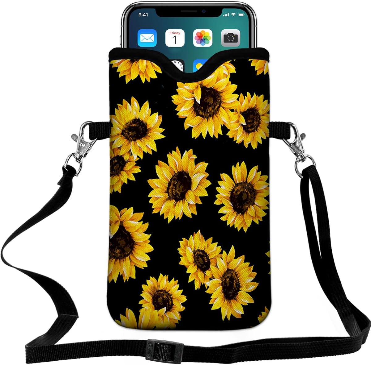 Universal Neoprene Cell Phone Pouch 7.1 X 4 in Mobile Protection Case Bag with Crossbody Strap/Neck Lanyard Beach Starfish Shells