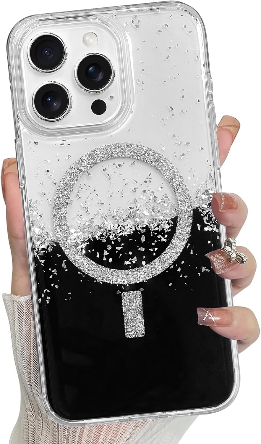 for iPhone 14 Pro Max Case, Sparkly Glitter Bling Back, Magnetic Support for Shockproof Case, Crystal and Clear High-Duty Protection for iPhone 14 Pro Max Case -Glitter Crystal