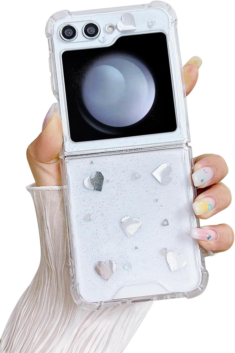 71v57d2SW5L._AC_SL1500 Compatible with Galaxy Flip 6 Case Women Girls Flexible TPU Sequin Sparkle Glitter Shockproof Protective Phone Cover for Galaxy Z Flip 6 (Shell Colorful)