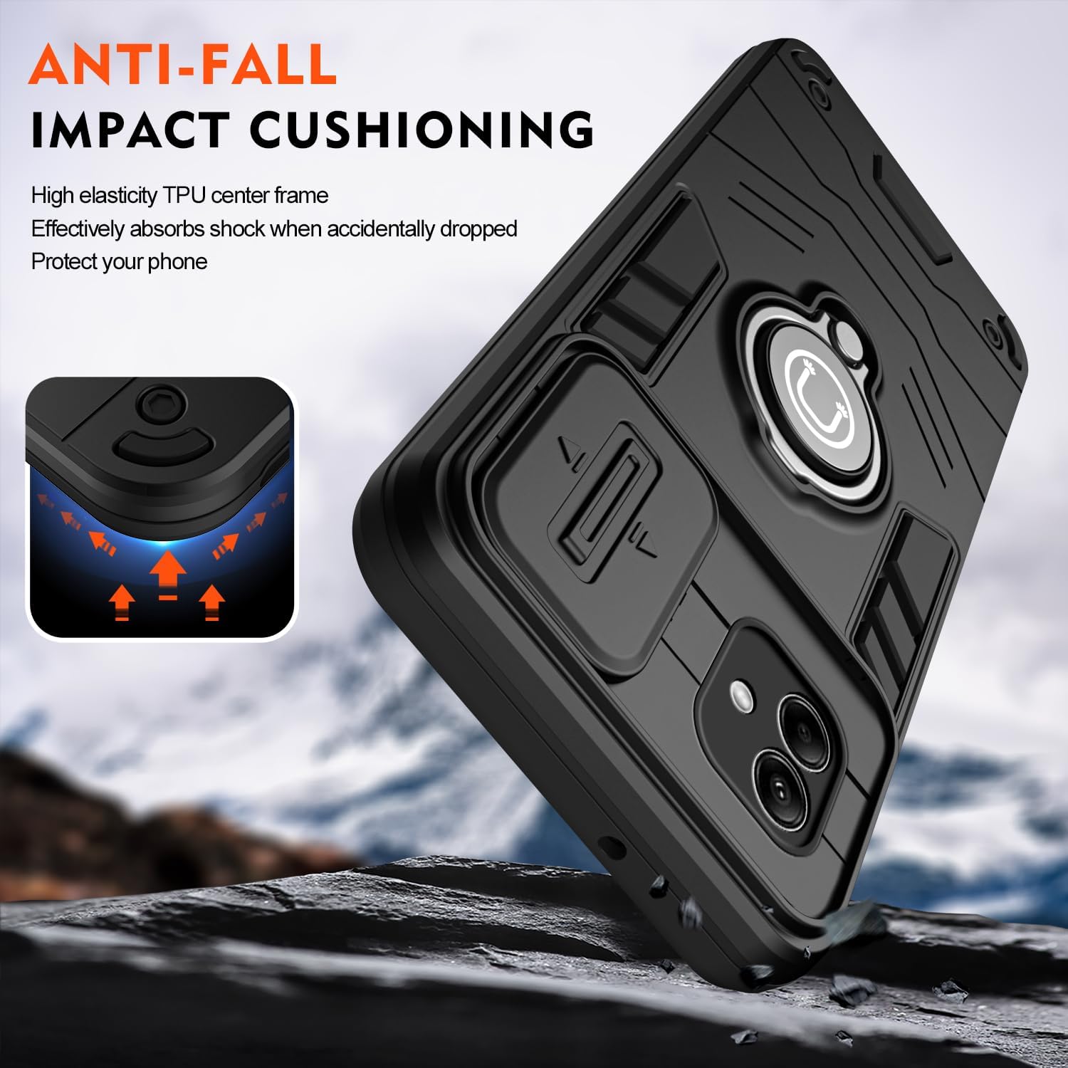 Compatible with 11 F 5G / F25 Pro 5G Bracket Shell,Camera Lens Protection Kickstand Car Mount 2 in 1 Anti-Fall Phone Case Cover Black