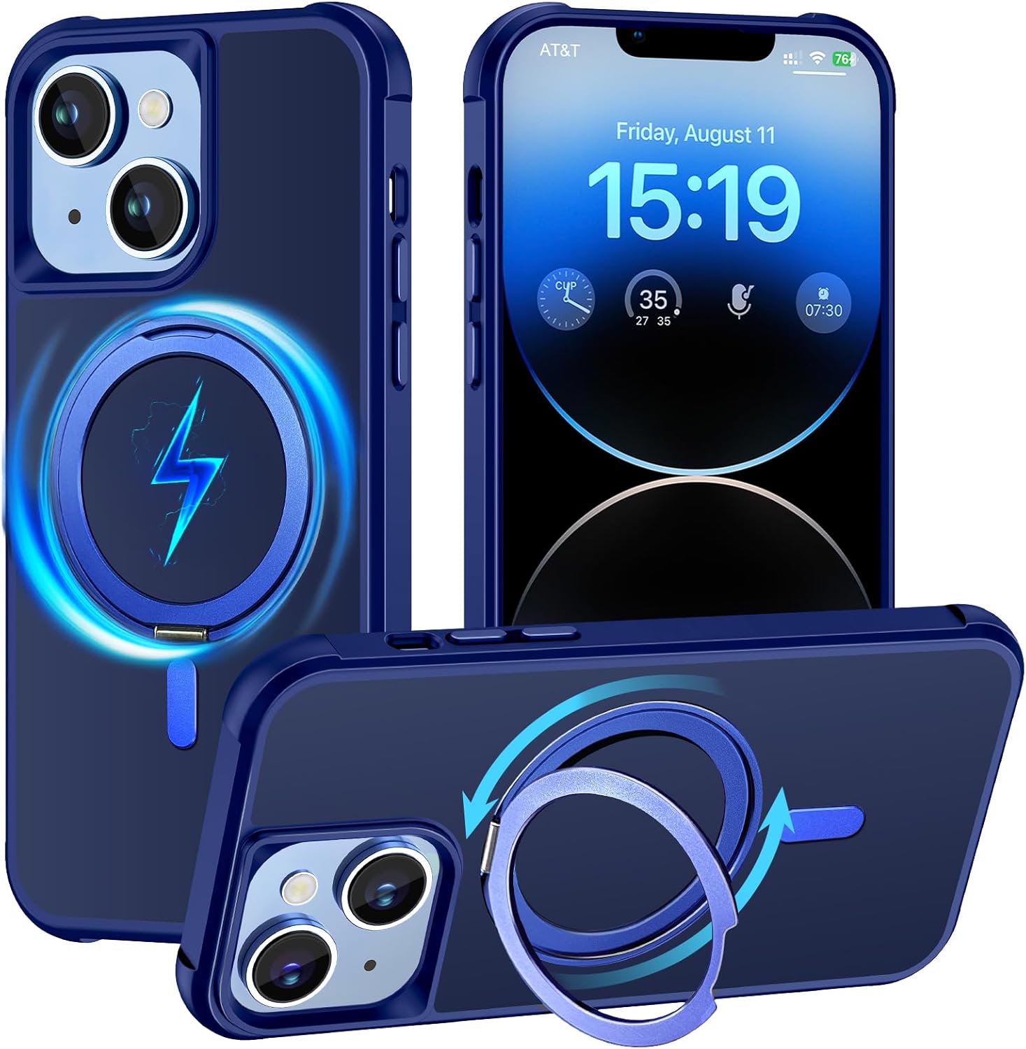 Magnetic for iPhone 13 case/iPhone 14 Case 【Compatible with Magsafe】 with 360°Rotatable Invisible Ring Stand【Military Grade Shockproof】 Matte Back Soft Edge Phone Cover 6.1", Black