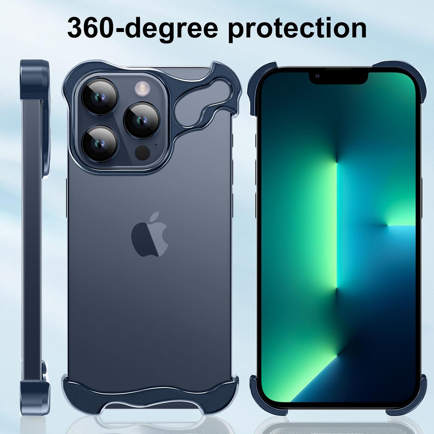 Phone Case for iPhone 13 Pro Phone Case Minimalist Protective Shock Absorption Aerospace Grade Aluminum Shells + Elastomer Inlays Easy Fit (Aluminum Metal Blue)