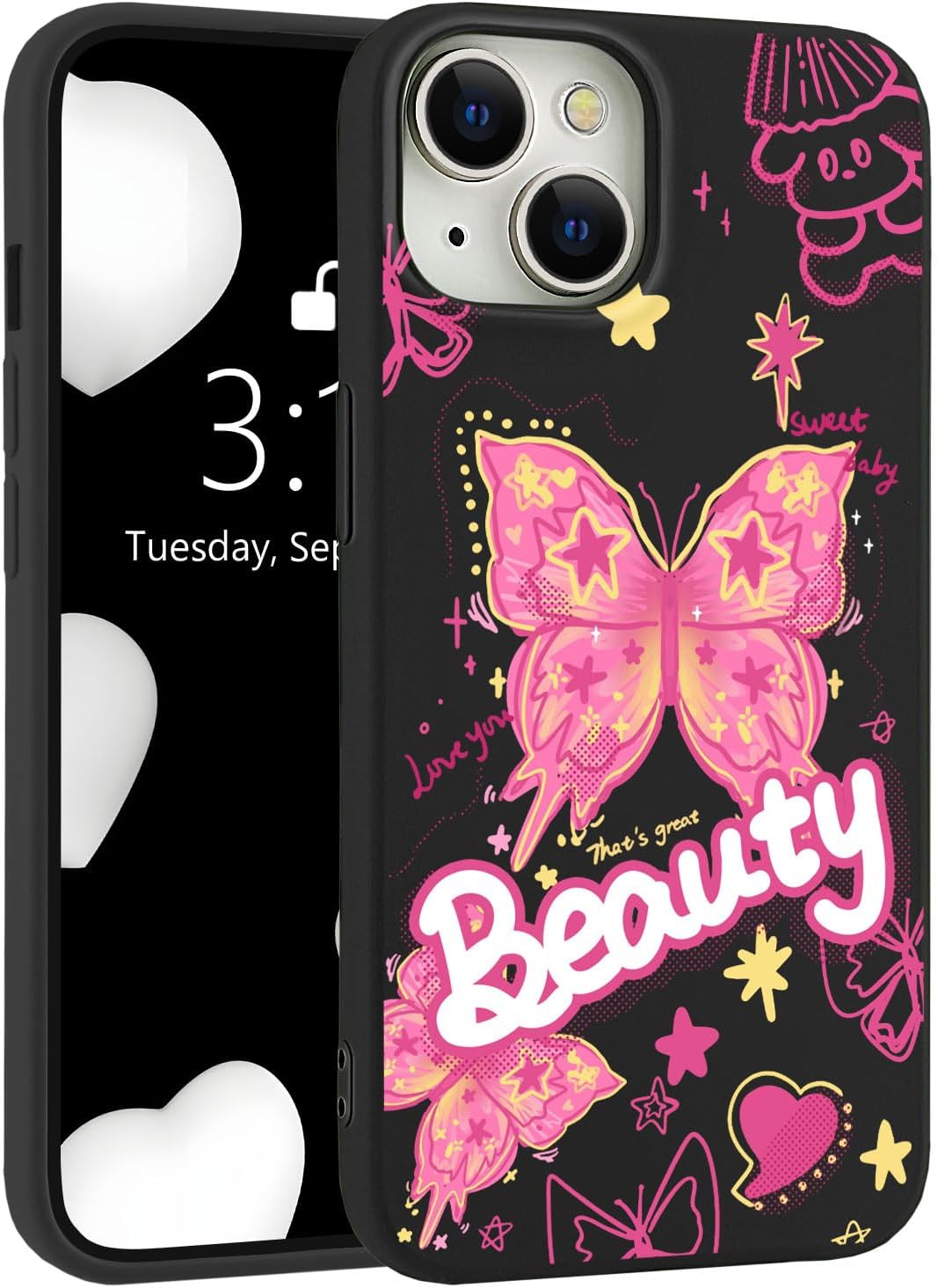 for iPhone 13 Case, Cute Kawaii Panda Pink Liquid Silicone Slim Fit Soft Gel Rubber Protective Phone Cover for Women Girls
