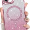 Innovatemee Compatible with iPhone 14 Case Plating Magnetic [Support for Magsafe] Bling Glitter Sparkly Back Diamond Camera Lens Cover Crystal Matte Luxury Case for Girls Women -Blue