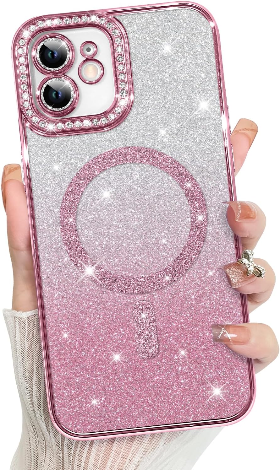 Innovatemee Compatible with iPhone 14 Case Plating Magnetic [Support for Magsafe] Bling Glitter Sparkly Back Diamond Camera Lens Cover Crystal Matte Luxury Case for Girls Women -Blue