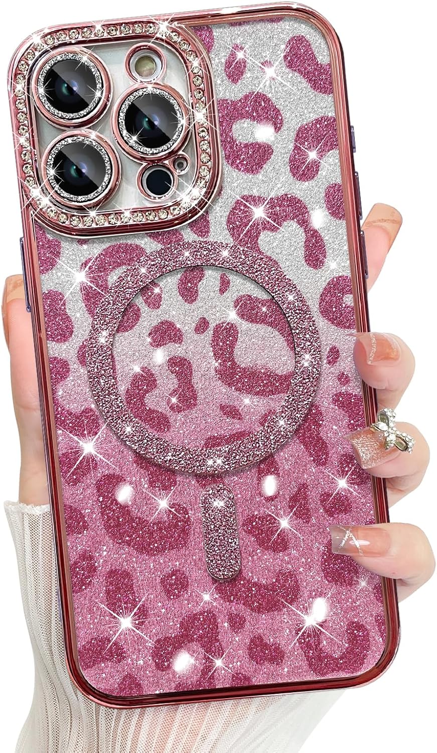 Innovatemee Compatible with iPhone 14 Case Plating Magnetic [Support for Magsafe] Bling Glitter Sparkly Back Diamond Camera Lens Cover Crystal Matte Luxury Case for Girls Women -Blue