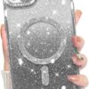 Innovatemee Compatible with iPhone 14 Case Plating Magnetic [Support for Magsafe] Bling Glitter Sparkly Back Diamond Camera Lens Cover Crystal Matte Luxury Case for Girls Women -Blue