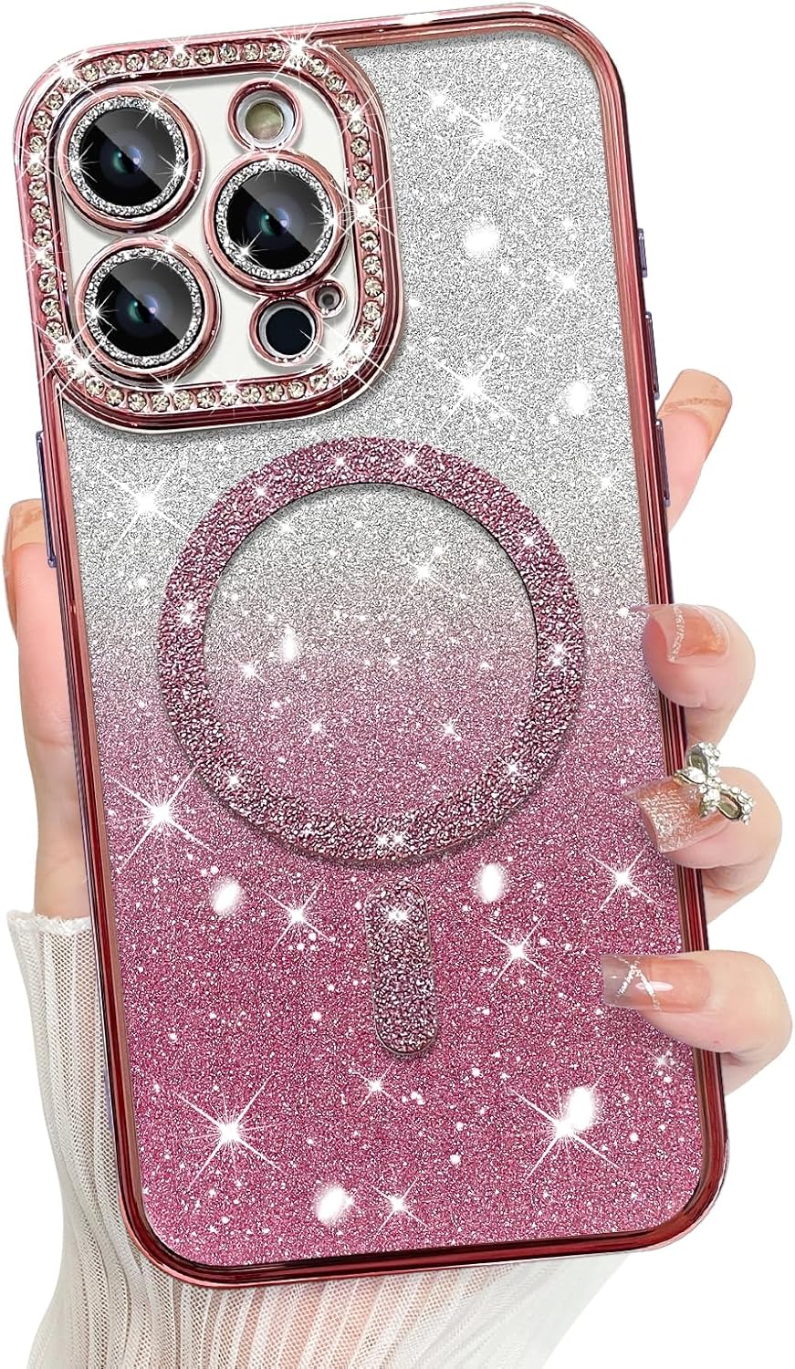 Innovatemee Compatible with iPhone 14 Case Plating Magnetic [Support for Magsafe] Bling Glitter Sparkly Back Diamond Camera Lens Cover Crystal Matte Luxury Case for Girls Women -Blue