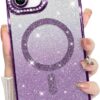 Innovatemee Compatible with iPhone 14 Case Plating Magnetic [Support for Magsafe] Bling Glitter Sparkly Back Diamond Camera Lens Cover Crystal Matte Luxury Case for Girls Women -Blue