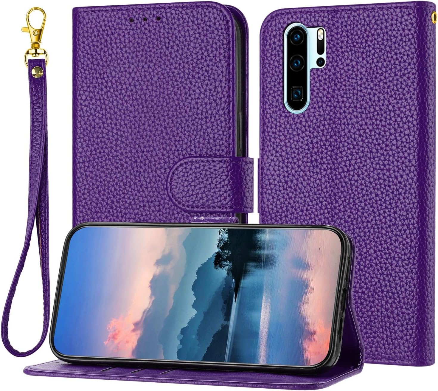 Cell Phone Case Wallet Wallet Case Compatible withP30 Pro Compatible with Women and Men,Flip Leather Cover with Card Holder, Shockproof TPU Inner Shell Phone Cover & Kickstand(Light Blue)