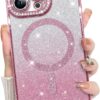 Innovatemee Compatible with iPhone 14 Case Plating Magnetic [Support for Magsafe] Bling Glitter Sparkly Back Diamond Camera Lens Cover Crystal Matte Luxury Case for Girls Women -Blue