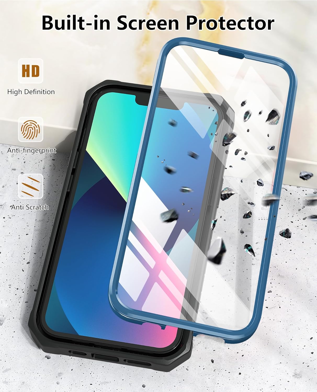 for iPhone 13 Case Protective Cover: iPhone 14 case Heavy Duty Military Grade Hard Protection Shock Proof Grip | Durable Dual-Layer Design iPhone 13-14 Phone Case with Built-in Kickstand Blue