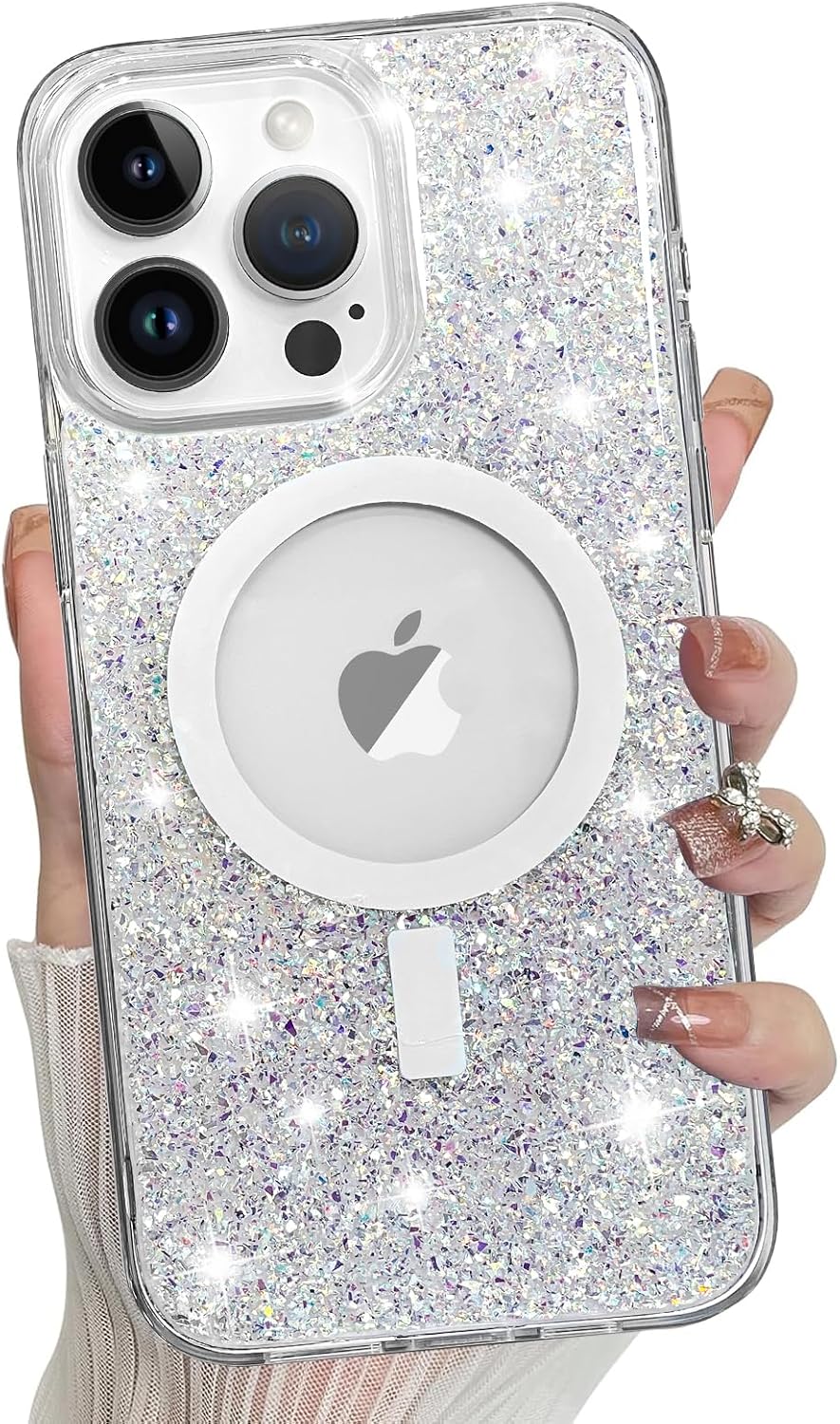 for iPhone 14 Pro Max Case, Sparkly Glitter Bling Back, Magnetic Support for Shockproof Case, Crystal and Clear High-Duty Protection for iPhone 14 Pro Max Case -Glitter Crystal