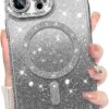 Innovatemee Compatible with iPhone 14 Case Plating Magnetic [Support for Magsafe] Bling Glitter Sparkly Back Diamond Camera Lens Cover Crystal Matte Luxury Case for Girls Women -Blue