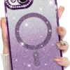 Innovatemee Compatible with iPhone 14 Case Plating Magnetic [Support for Magsafe] Bling Glitter Sparkly Back Diamond Camera Lens Cover Crystal Matte Luxury Case for Girls Women -Blue