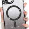 Innovatemee Compatible with iPhone 14 Case Plating Magnetic [Support for Magsafe] Bling Glitter Sparkly Back Diamond Camera Lens Cover Crystal Matte Luxury Case for Girls Women -Blue