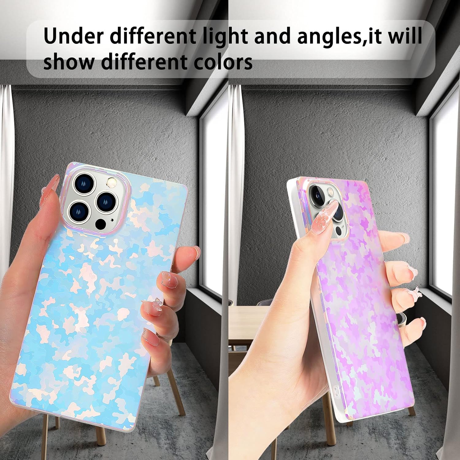 Square Phone Case for iPhone 13 Pro Max,Bling Glitter Colorful Slim Soft TPU Silicone Mobile Case for Women Girls Men Boys Cute Shockproof iPhone Protective Case 6.7 inch (Shell)