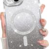 Innovatemee Compatible with iPhone 14 Case Plating Magnetic [Support for Magsafe] Bling Glitter Sparkly Back Diamond Camera Lens Cover Crystal Matte Luxury Case for Girls Women -Blue
