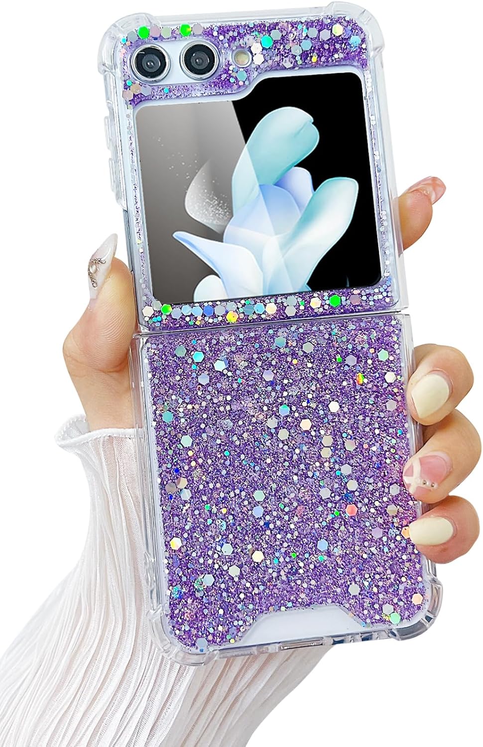 81erphx-2vL._AC_SL1500 Compatible with Galaxy Flip 6 Case Women Girls Flexible TPU Sequin Sparkle Glitter Shockproof Protective Phone Cover for Galaxy Z Flip 6 (Shell Colorful)