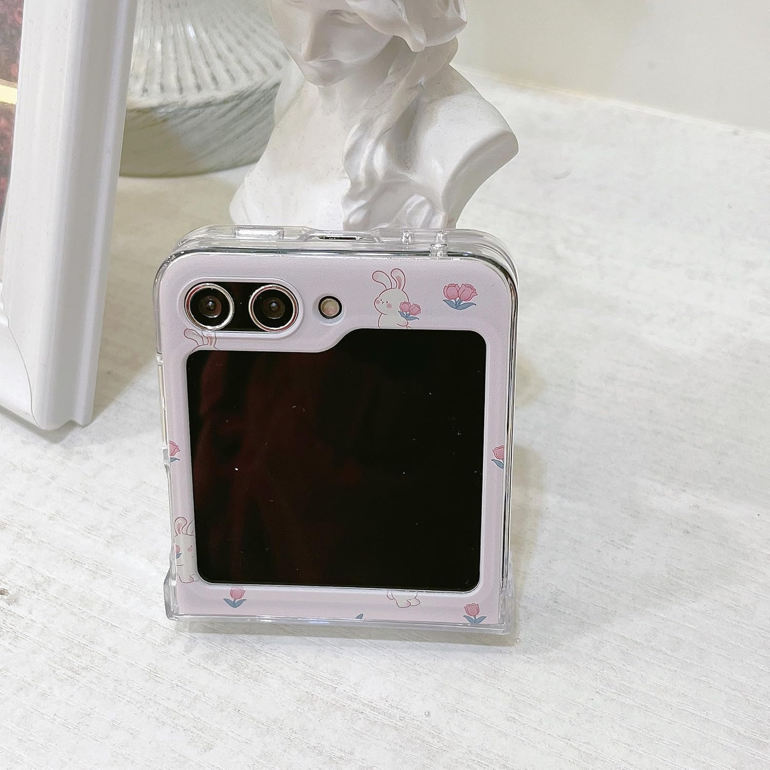 for Samsung Galaxy Z Flip 5 5G phone case, cute animal cartoon design Lucky Dog pc transparent hard shell rear cover protective case Z Flip 5 phone case (rabbit)