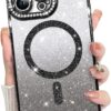 Innovatemee Compatible with iPhone 14 Case Plating Magnetic [Support for Magsafe] Bling Glitter Sparkly Back Diamond Camera Lens Cover Crystal Matte Luxury Case for Girls Women -Blue