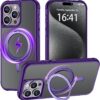 Magnetic for iPhone 13 case/iPhone 14 Case 【Compatible with Magsafe】 with 360°Rotatable Invisible Ring Stand【Military Grade Shockproof】 Matte Back Soft Edge Phone Cover 6.1", Black