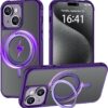 Magnetic for iPhone 13 case/iPhone 14 Case 【Compatible with Magsafe】 with 360°Rotatable Invisible Ring Stand【Military Grade Shockproof】 Matte Back Soft Edge Phone Cover 6.1", Black