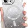 Innovatemee Compatible with iPhone 14 Case Plating Magnetic [Support for Magsafe] Bling Glitter Sparkly Back Diamond Camera Lens Cover Crystal Matte Luxury Case for Girls Women -Blue