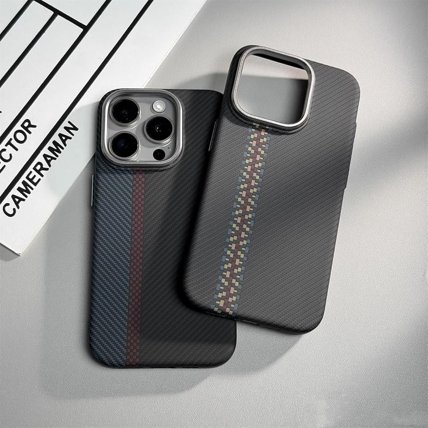 Suitable for IPhone15ProMax Mobile Phone Case Kevlar Pattern Magnetic Hard Shell Carbon Fiber Pattern Anti-Fall Protective Cover (Multicolor,iPhone 15 Pro Max)