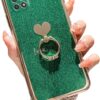 for Boost Mobile 5G 2021 Case (Not 5G Plus) Girls Women Cute Luxury Glitter Shell with Heart Ring Stand Slim Soft Shockproof Protective Cover for Samsung Galaxy A22 5G - Pink