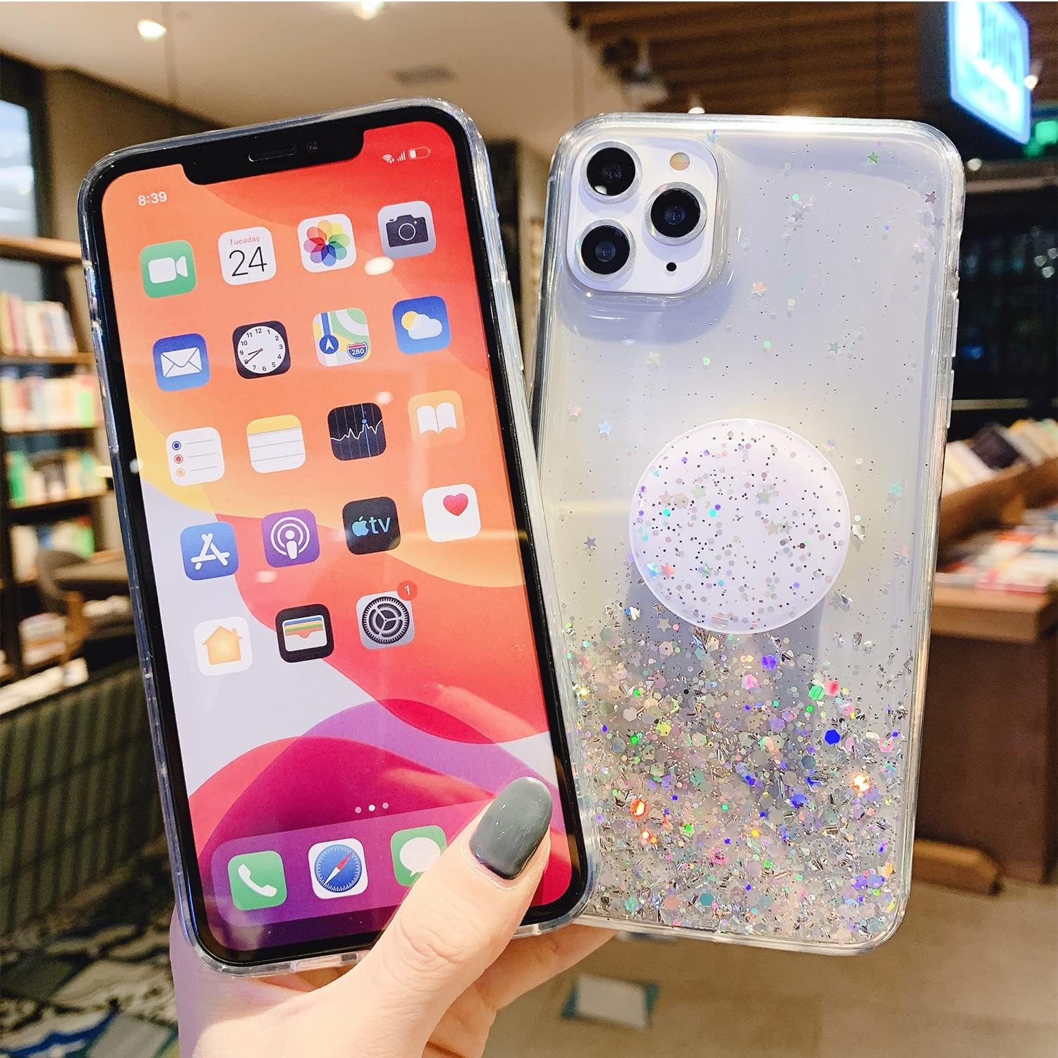 for iPhone 15 Pro Max Case Glitter Women Girls with Ring Kickstand Sparkle Bling Cute Cases Slim Soft Phone Protective Shell Phone Cover for iPhone 15 Pro Max Case 6.7 inch (Silver)