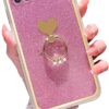 for Boost Mobile 5G 2021 Case (Not 5G Plus) Girls Women Cute Luxury Glitter Shell with Heart Ring Stand Slim Soft Shockproof Protective Cover for Samsung Galaxy A22 5G - Pink